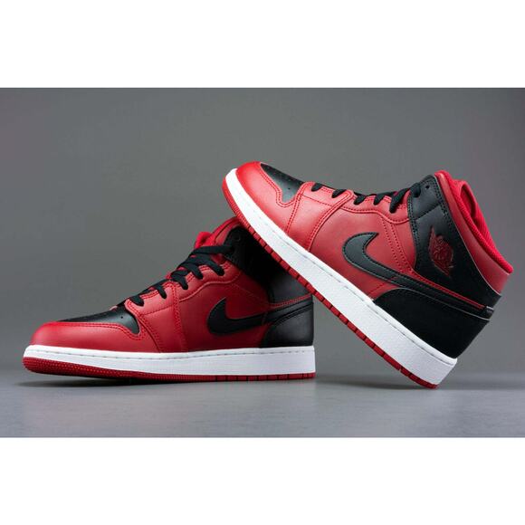 Air Jordan 1 Mid GS Shoes Reverse Bred Black Red Sneakers 554725 660 - SIZE 6.5Y